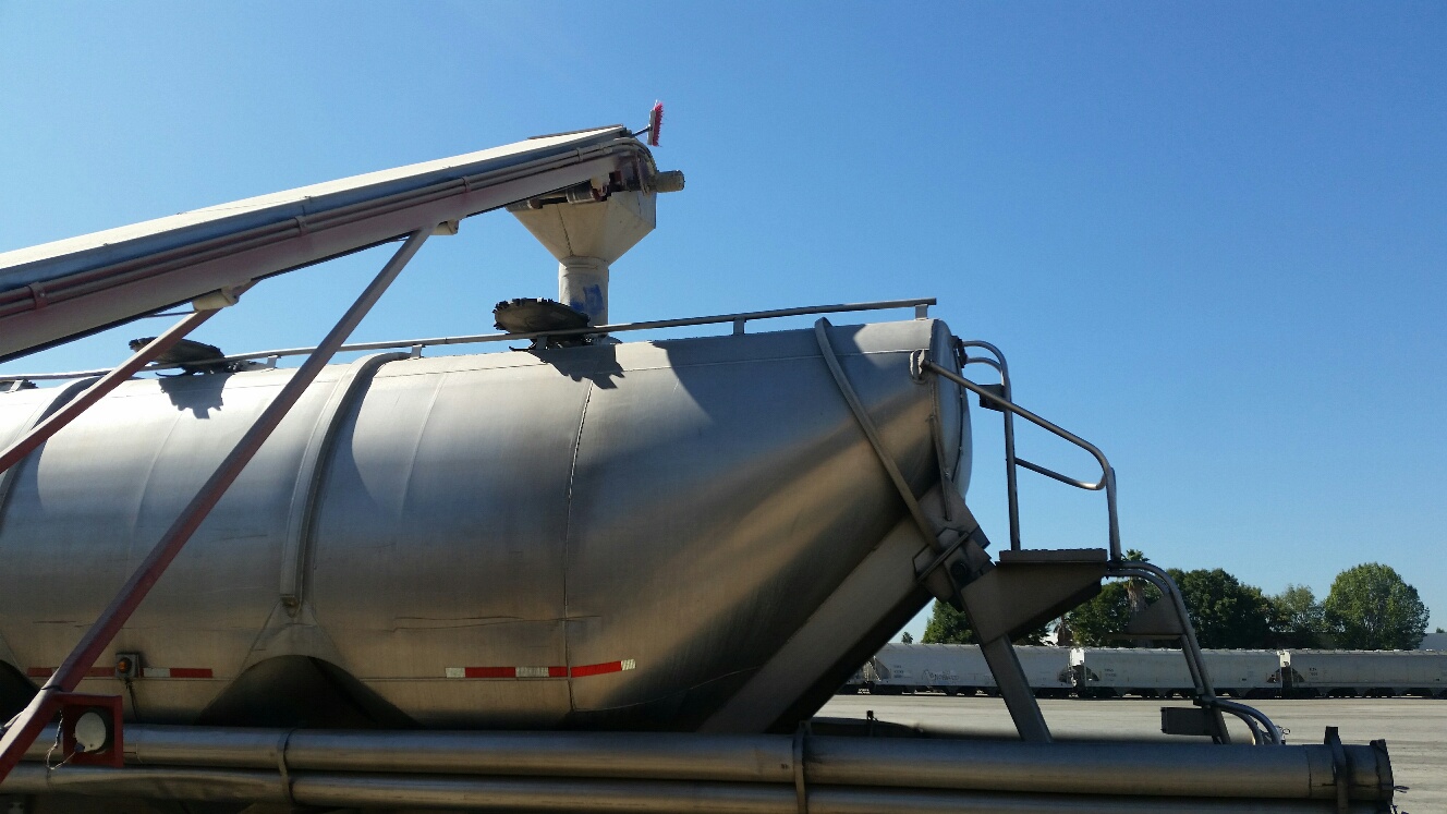 Malt is transferred to from a rail car to a truck at the UPDS Valla Railport in Santa Fe Springs, California.