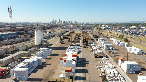 Aerial view of the Denver Railport transloading facility